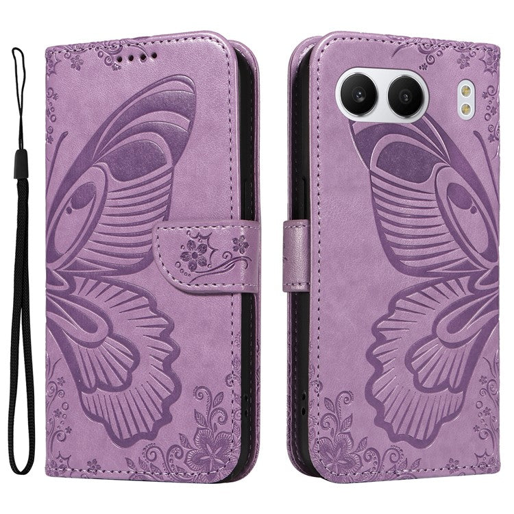 For OnePlus Nord 4 Case Butterfly Pattern Leather Wallet Flip Phone Cover - Purple