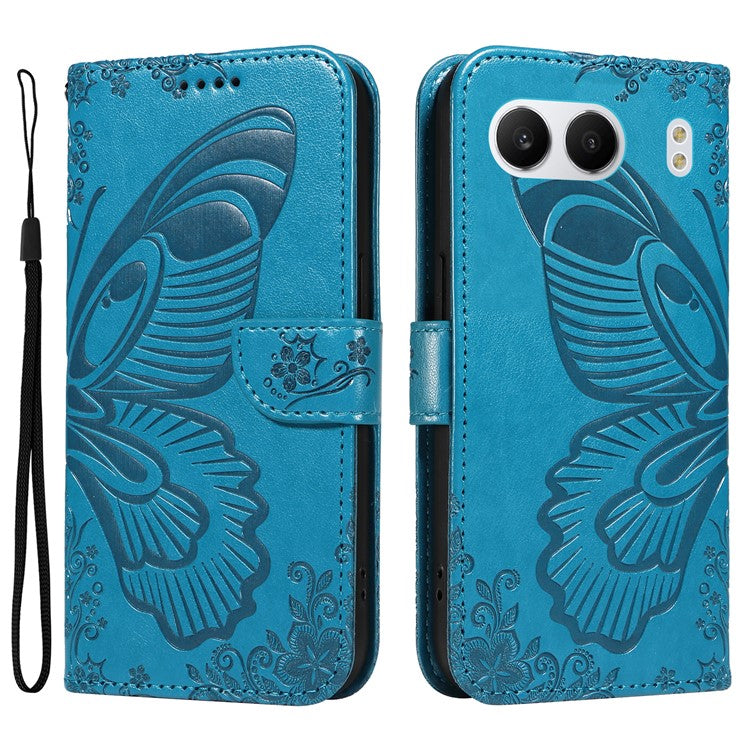 For OnePlus Nord 4 Case Butterfly Pattern Leather Wallet Flip Phone Cover - Blue