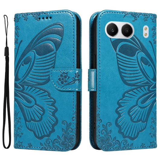 For OnePlus Nord 4 Case Butterfly Pattern Leather Wallet Flip Phone Cover - Blue