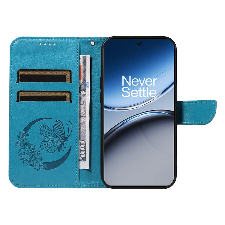 For OnePlus Nord 4 Case Butterfly Pattern Leather Wallet Flip Phone Cover - Blue