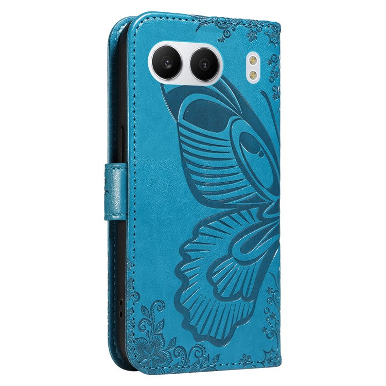 For OnePlus Nord 4 Case Butterfly Pattern Leather Wallet Flip Phone Cover - Blue