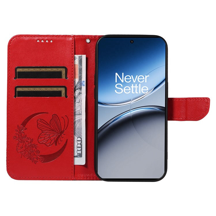 For OnePlus Nord 4 Case Butterfly Pattern Leather Wallet Flip Phone Cover - Red