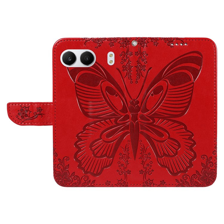 For OnePlus Nord 4 Case Butterfly Pattern Leather Wallet Flip Phone Cover - Red