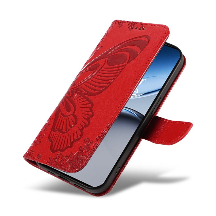 For OnePlus Nord 4 Case Butterfly Pattern Leather Wallet Flip Phone Cover - Red