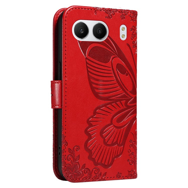 For OnePlus Nord 4 Case Butterfly Pattern Leather Wallet Flip Phone Cover - Red