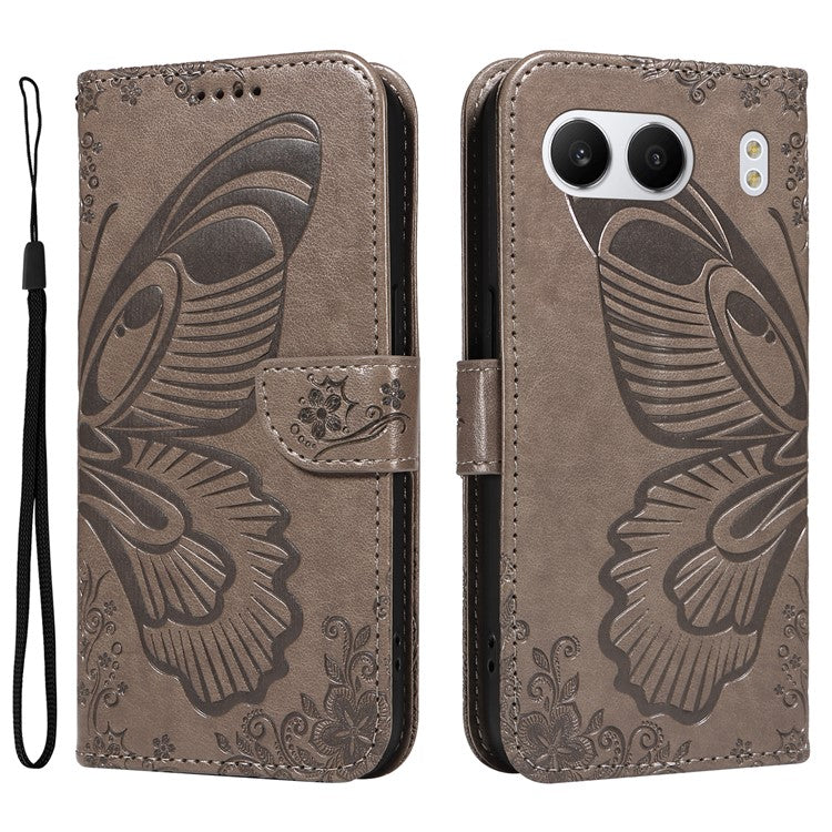 For OnePlus Nord 4 Case Butterfly Pattern Leather Wallet Flip Phone Cover - Grey