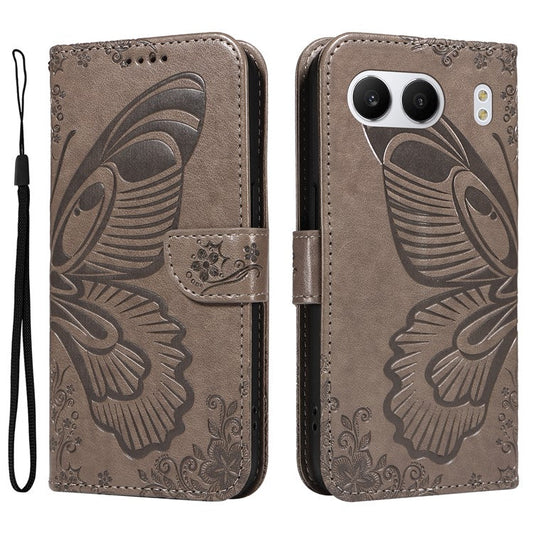 For OnePlus Nord 4 Case Butterfly Pattern Leather Wallet Flip Phone Cover - Grey