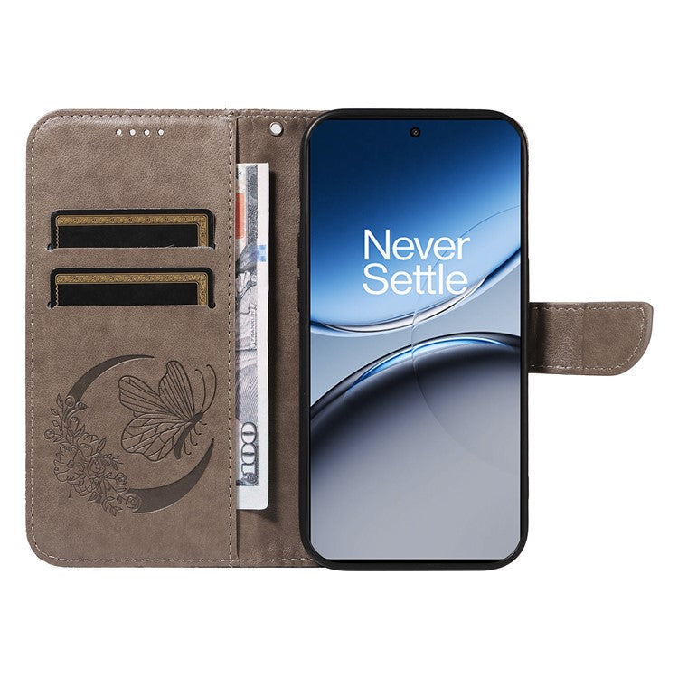 For OnePlus Nord 4 Case Butterfly Pattern Leather Wallet Flip Phone Cover - Grey