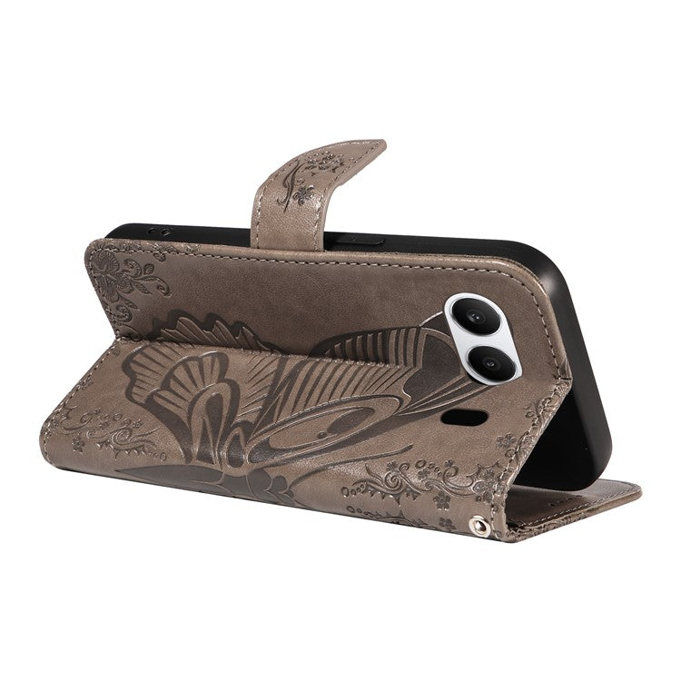 For OnePlus Nord 4 Case Butterfly Pattern Leather Wallet Flip Phone Cover - Grey