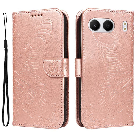 For OnePlus Nord 4 Case Butterfly Pattern Leather Wallet Flip Phone Cover - Rose Gold