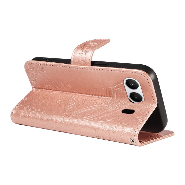 For OnePlus Nord 4 Case Butterfly Pattern Leather Wallet Flip Phone Cover - Rose Gold