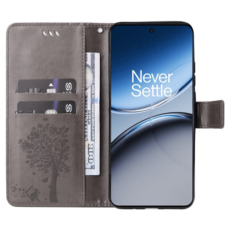 KT Imprinting Flower Series-3 For OnePlus Nord 4 Case Cat Tree Pattern Flip Leather Phone Cover - Grey