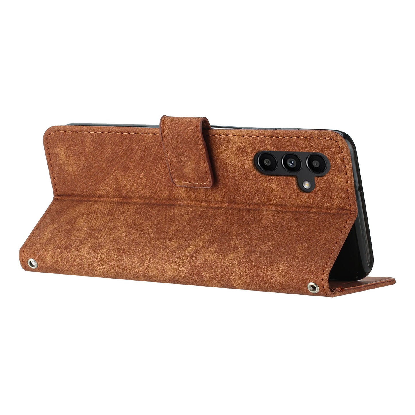 For Samsung Galaxy A16 5G / A16 4G Case Imprinted Lines Leather Phone Cover Bookstyle Folding Stand - Brown