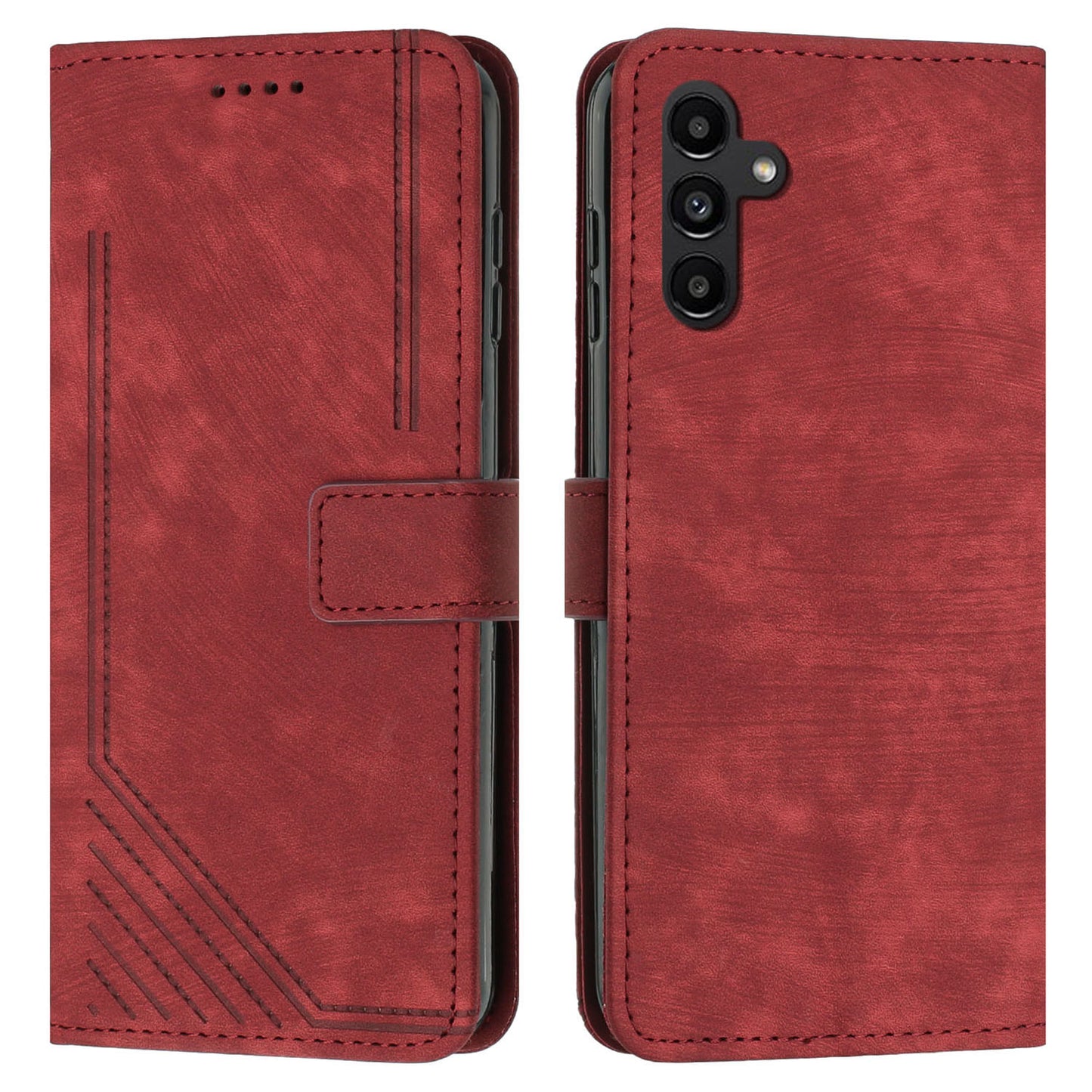 For Samsung Galaxy A16 5G / A16 4G Case Imprinted Lines Leather Phone Cover Bookstyle Folding Stand - Red