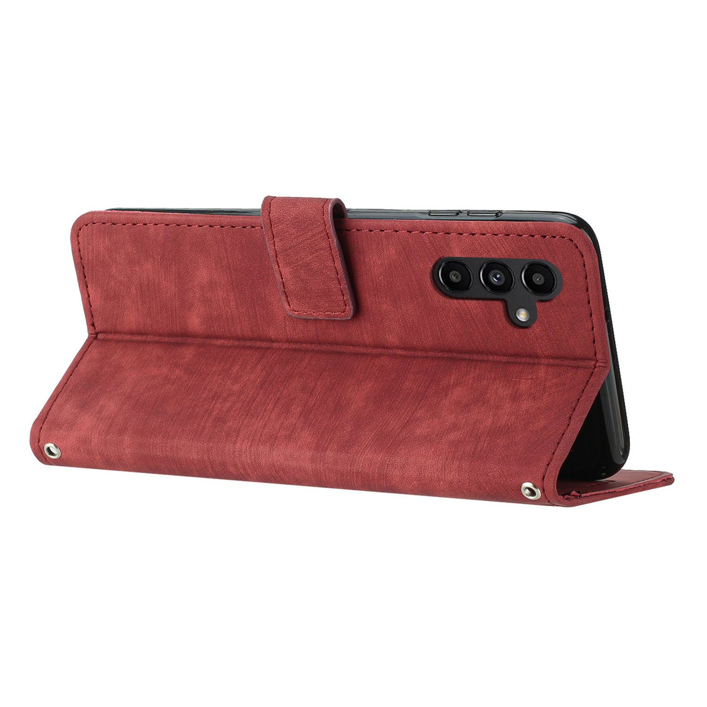 For Samsung Galaxy A16 5G / A16 4G Case Imprinted Lines Leather Phone Cover Bookstyle Folding Stand - Red