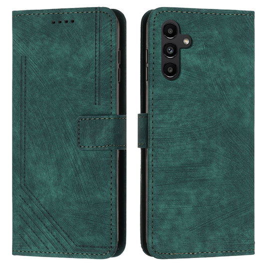 For Samsung Galaxy A16 5G / A16 4G Case Imprinted Lines Leather Phone Cover Bookstyle Folding Stand - Green