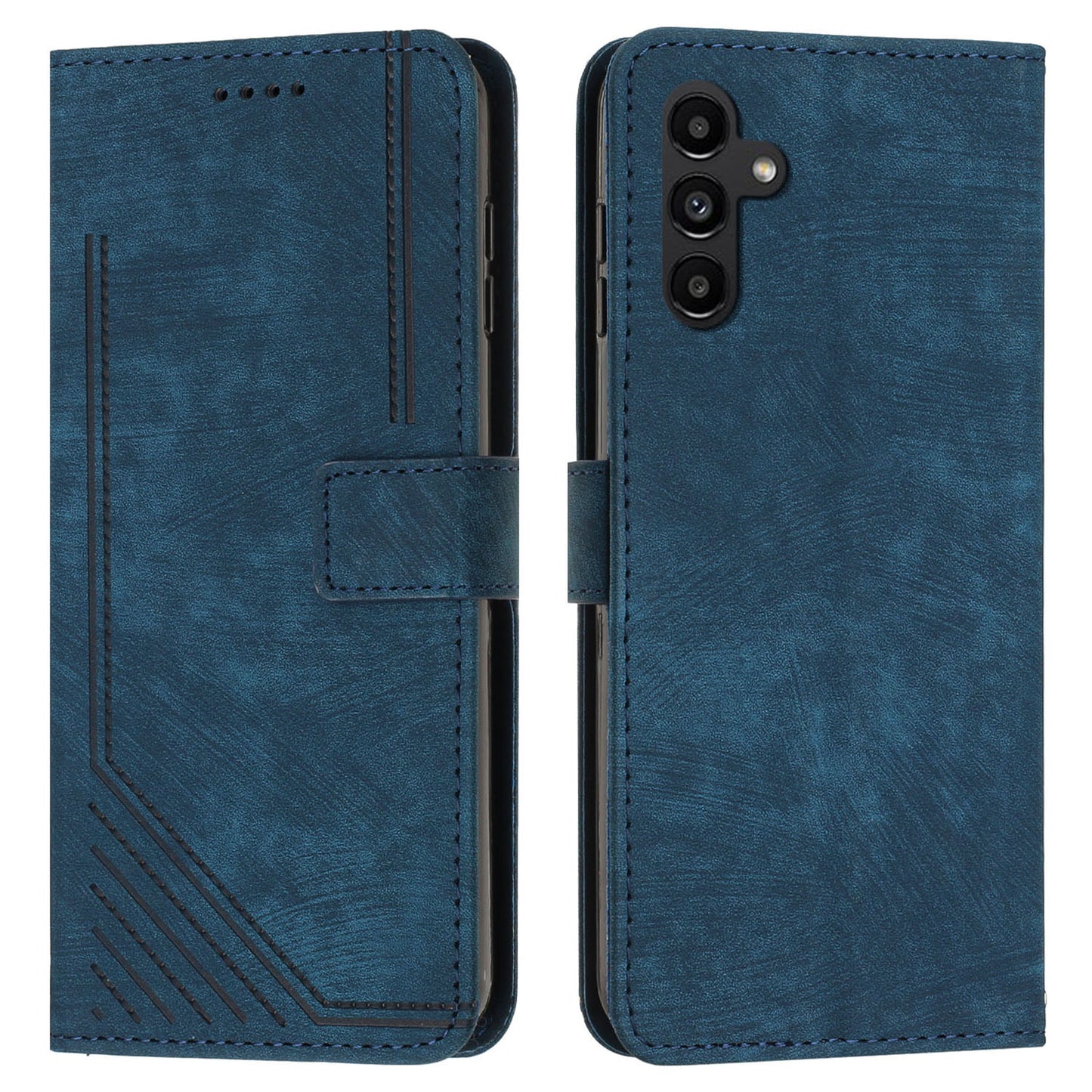 For Samsung Galaxy A16 5G / A16 4G Case Imprinted Lines Leather Phone Cover Bookstyle Folding Stand - Sapphire