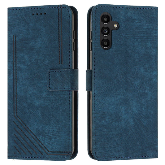 For Samsung Galaxy A16 5G / A16 4G Case Imprinted Lines Leather Phone Cover Bookstyle Folding Stand - Sapphire