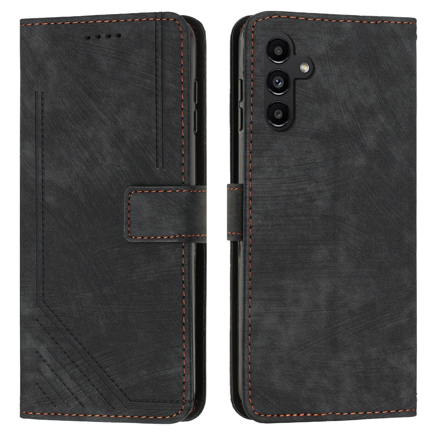 For Samsung Galaxy A16 5G / A16 4G Case Imprinted Lines Leather Phone Cover Bookstyle Folding Stand - Black