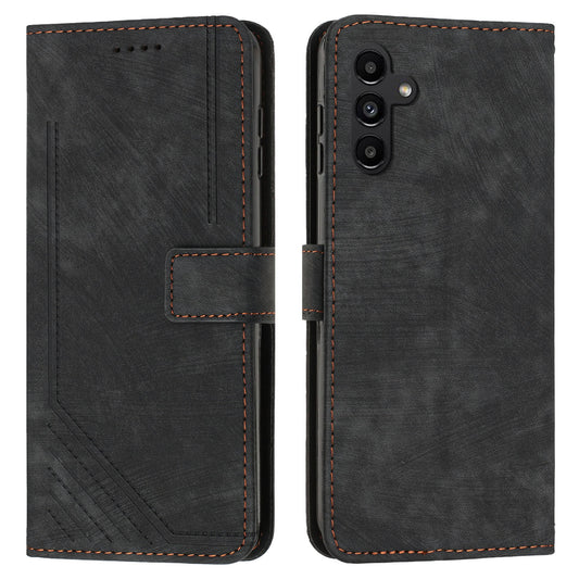 For Samsung Galaxy A16 5G / A16 4G Case Imprinted Lines Leather Phone Cover Bookstyle Folding Stand - Black
