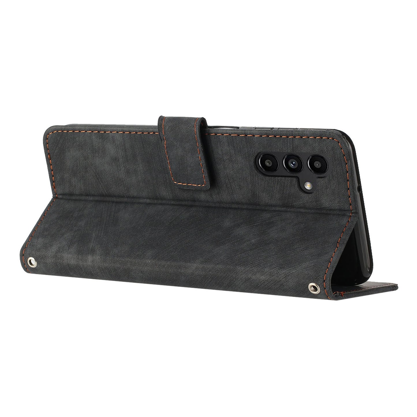 For Samsung Galaxy A16 5G / A16 4G Case Imprinted Lines Leather Phone Cover Bookstyle Folding Stand - Black