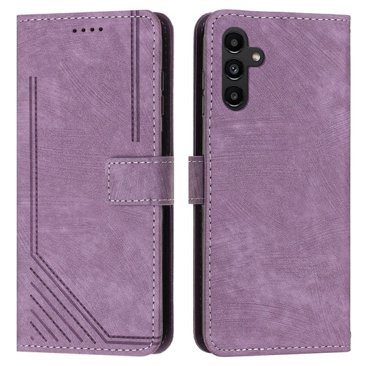 For Samsung Galaxy A16 5G / A16 4G Case Imprinted Lines Leather Phone Cover Bookstyle Folding Stand - Purple