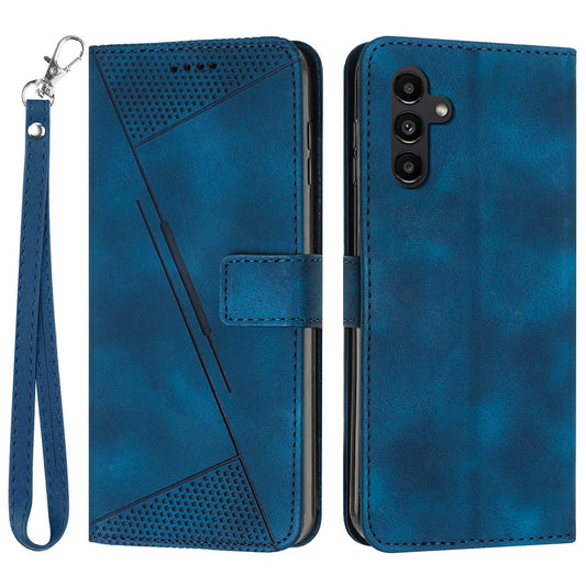 For Samsung Galaxy A16 5G / A16 4G Case Triangle Pattern Leather Phone Cover with Hand Strap Card Slots - Sapphire