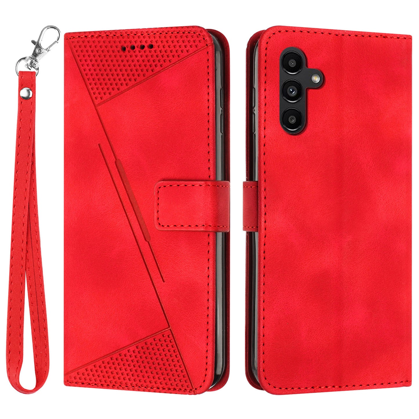 For Samsung Galaxy A16 5G / A16 4G Case Triangle Pattern Leather Phone Cover with Hand Strap Card Slots - Red