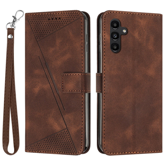 For Samsung Galaxy A16 5G / A16 4G Case Triangle Pattern Leather Phone Cover with Hand Strap Card Slots - Brown