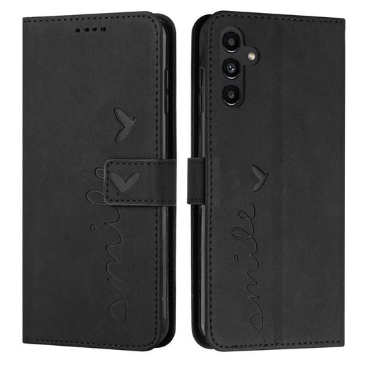 For Samsung Galaxy M35 5G Case Viewing Stand PU Leather Phone Cover Imprinted Pattern - Black