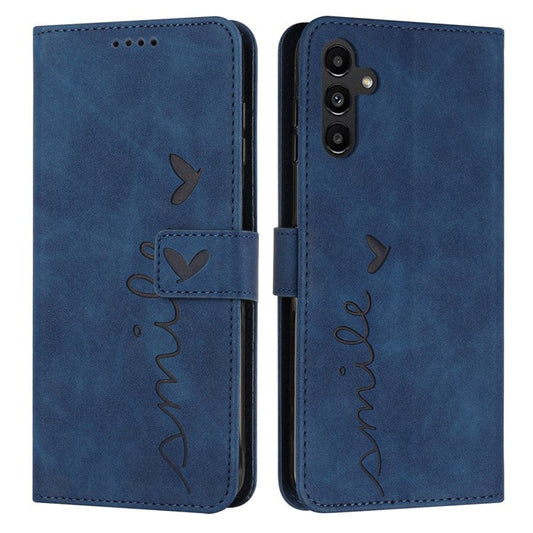 For Samsung Galaxy M35 5G Case Viewing Stand PU Leather Phone Cover Imprinted Pattern - Sapphire