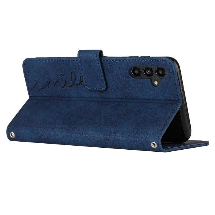 For Samsung Galaxy M35 5G Case Viewing Stand PU Leather Phone Cover Imprinted Pattern - Sapphire