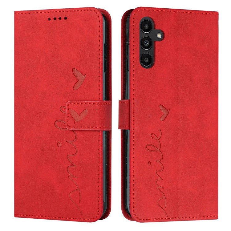 For Samsung Galaxy M35 5G Case Viewing Stand PU Leather Phone Cover Imprinted Pattern - Red