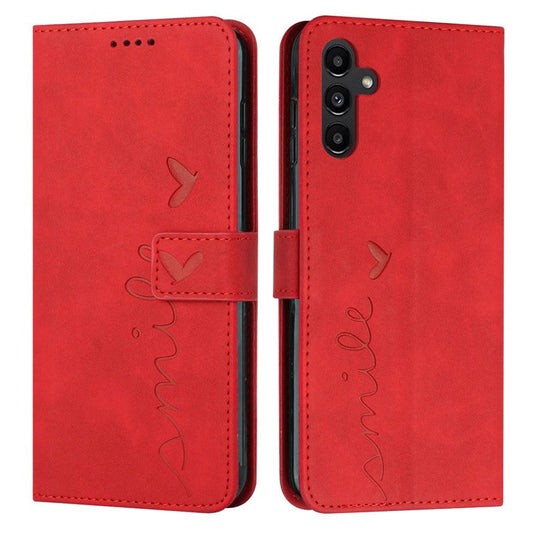 For Samsung Galaxy M35 5G Case Viewing Stand PU Leather Phone Cover Imprinted Pattern - Red
