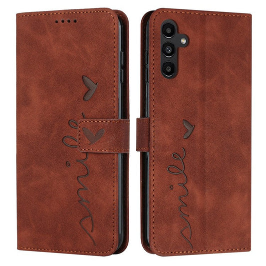 For Samsung Galaxy M35 5G Case Viewing Stand PU Leather Phone Cover Imprinted Pattern - Brown