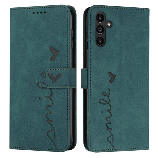 For Samsung Galaxy M35 5G Case Viewing Stand PU Leather Phone Cover Imprinted Pattern - Green