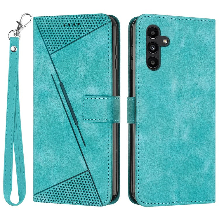 For Samsung Galaxy M35 5G Case Triangle Pattern Leather Phone Cover with Hand Strap Card Slots - Green