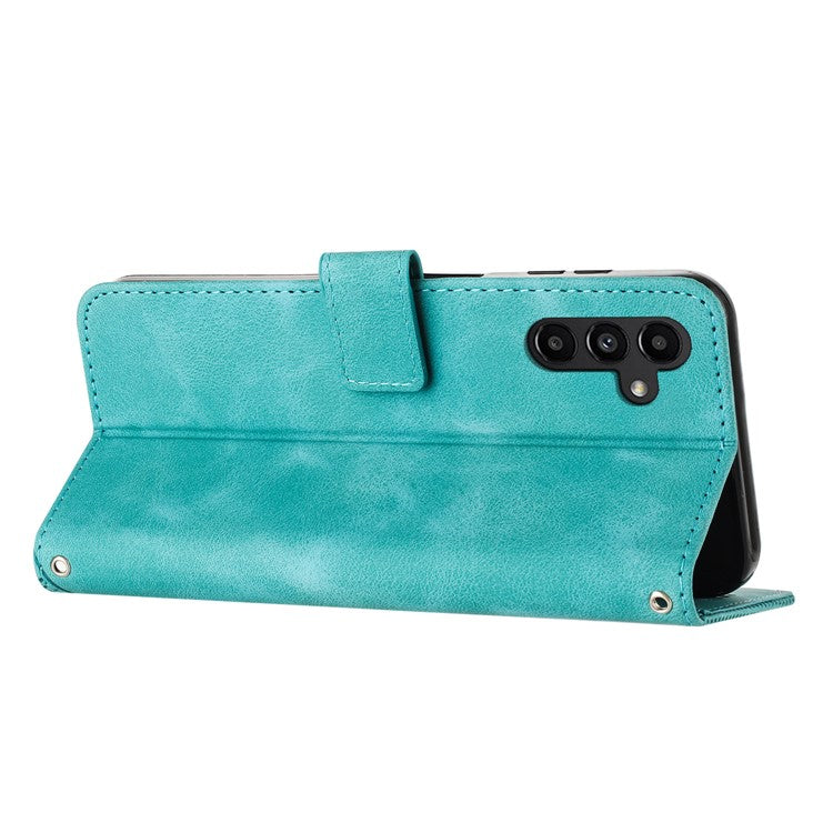 For Samsung Galaxy M35 5G Case Triangle Pattern Leather Phone Cover with Hand Strap Card Slots - Green