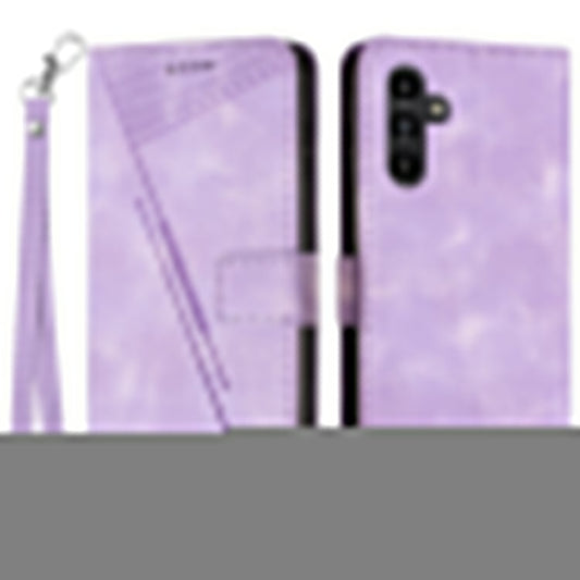 For Samsung Galaxy M35 5G Case Triangle Pattern Leather Phone Cover with Hand Strap Card Slots - Purple