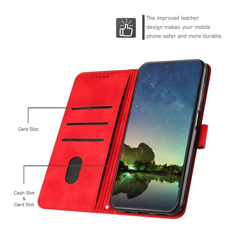 For Samsung Galaxy M35 5G Case Triangle Pattern Leather Phone Cover with Hand Strap Card Slots - Red