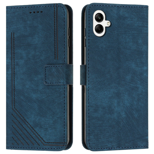 For Samsung Galaxy A06 Case Imprinted Lines Leather Phone Cover Bookstyle Folding Stand - Sapphire