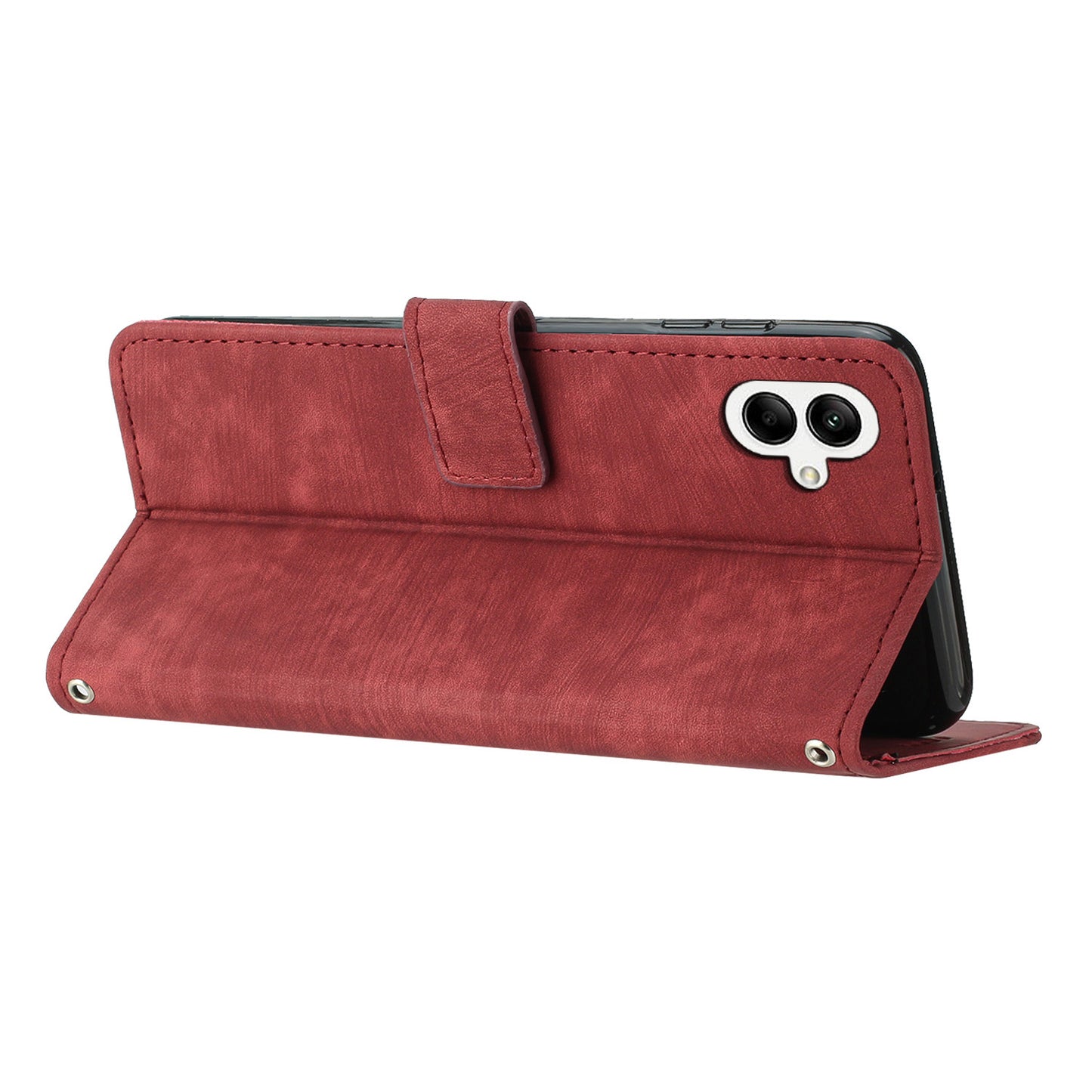 For Samsung Galaxy A06 Case Imprinted Lines Leather Phone Cover Bookstyle Folding Stand - Red
