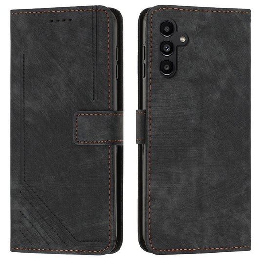 For Samsung Galaxy M35 5G Case Imprinted Lines Leather Phone Cover Bookstyle Folding Stand - Black