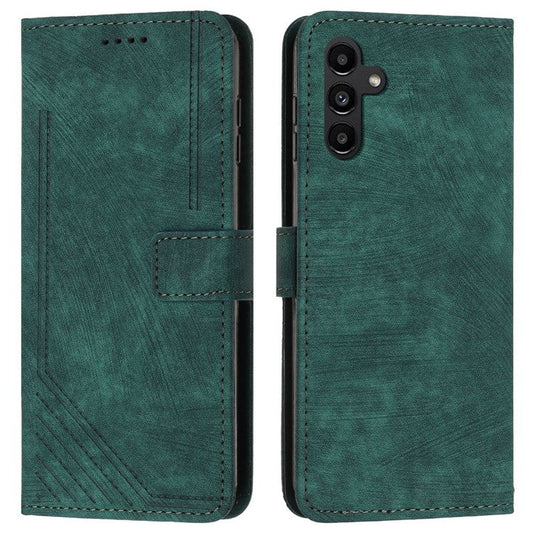 For Samsung Galaxy M35 5G Case Imprinted Lines Leather Phone Cover Bookstyle Folding Stand - Green