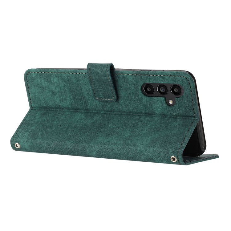 For Samsung Galaxy M35 5G Case Imprinted Lines Leather Phone Cover Bookstyle Folding Stand - Green