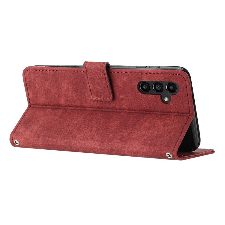 For Samsung Galaxy M35 5G Case Imprinted Lines Leather Phone Cover Bookstyle Folding Stand - Red