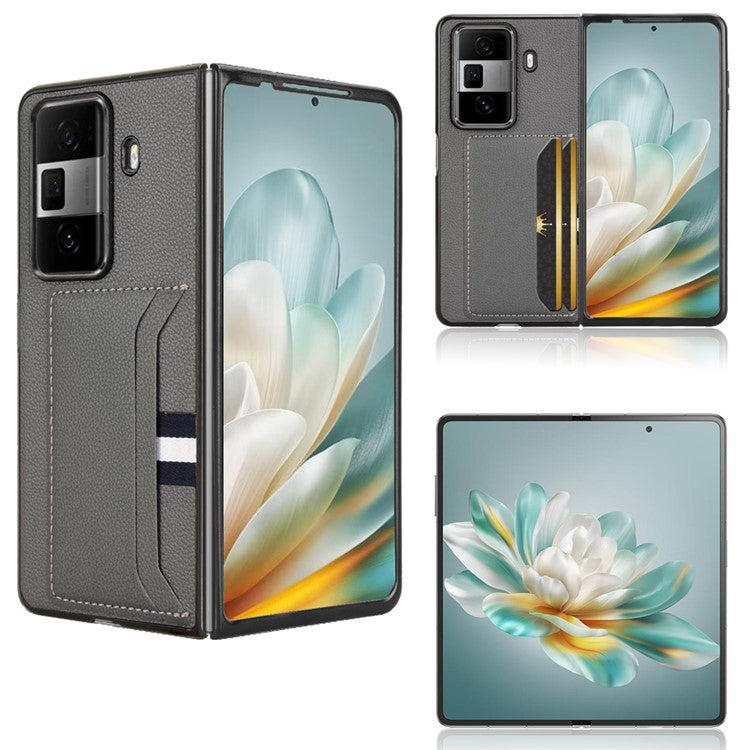 For Honor Magic Vs3 5G Case Card Holder Litchi Texture Leather+PC Folding Phone Cover - Grey