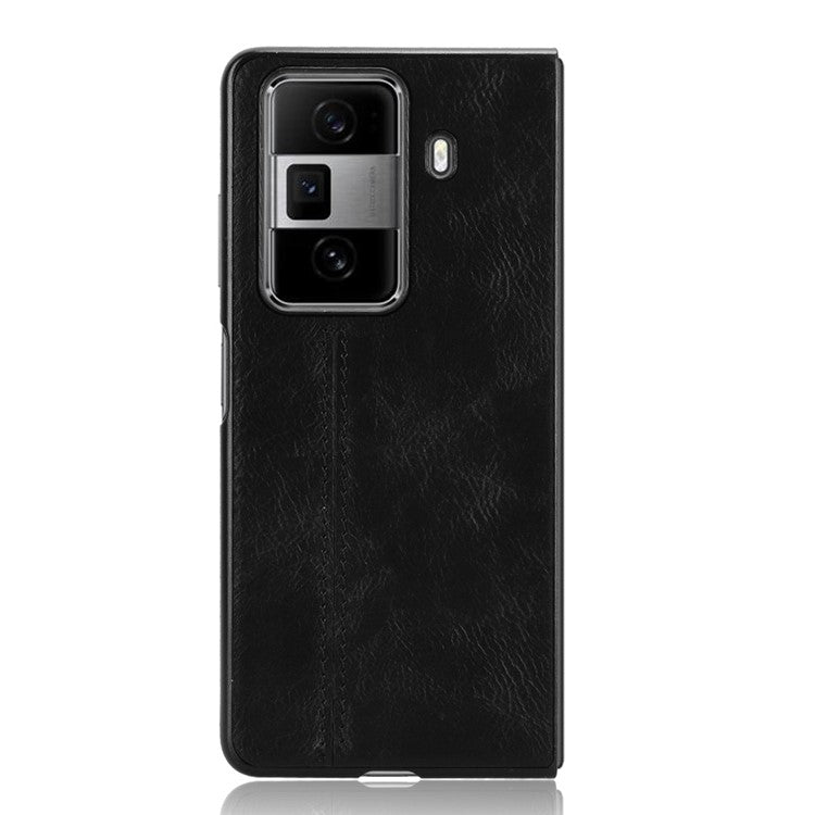 For Honor Magic Vs3 5G Case Cowhide Texture Leather+PC Phone Cover Stitching Lines - Black