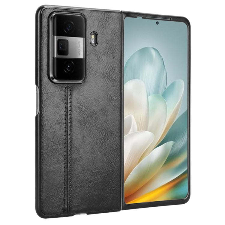 For Honor Magic Vs3 5G Case Cowhide Texture Leather+PC Phone Cover Stitching Lines - Black