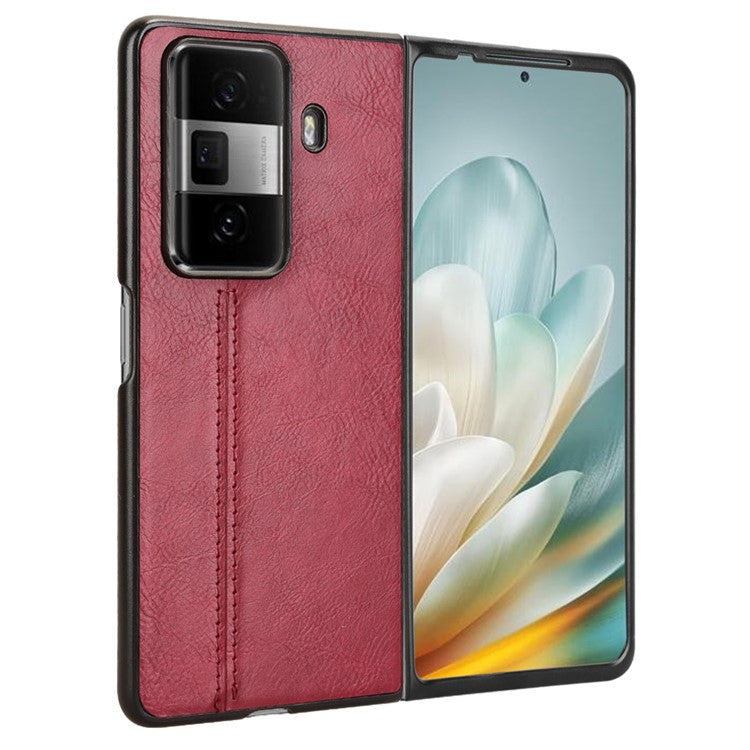 For Honor Magic Vs3 5G Case Cowhide Texture Leather+PC Phone Cover Stitching Lines - Red